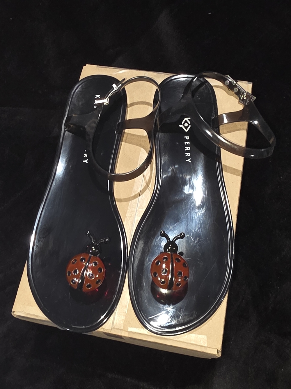 Katy Perry Collections Black Jelly Sandals with Red Ladybug Charms - Picture 2 of 4